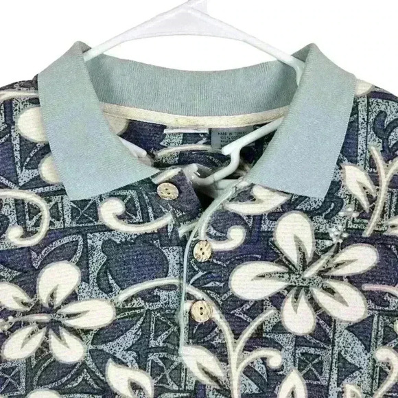 OP Sport Polo Shirt Mens Large Blue Hawaiian Floral Turtle Size XXL - Picture 5 of 11
